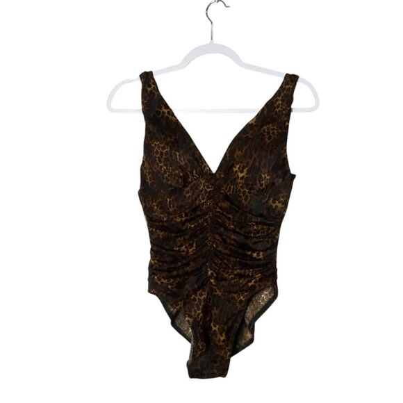 Miraclesuit One Piece Animal Print Ruched Swimsuit Women's Size 12 - Picture 1 of 14